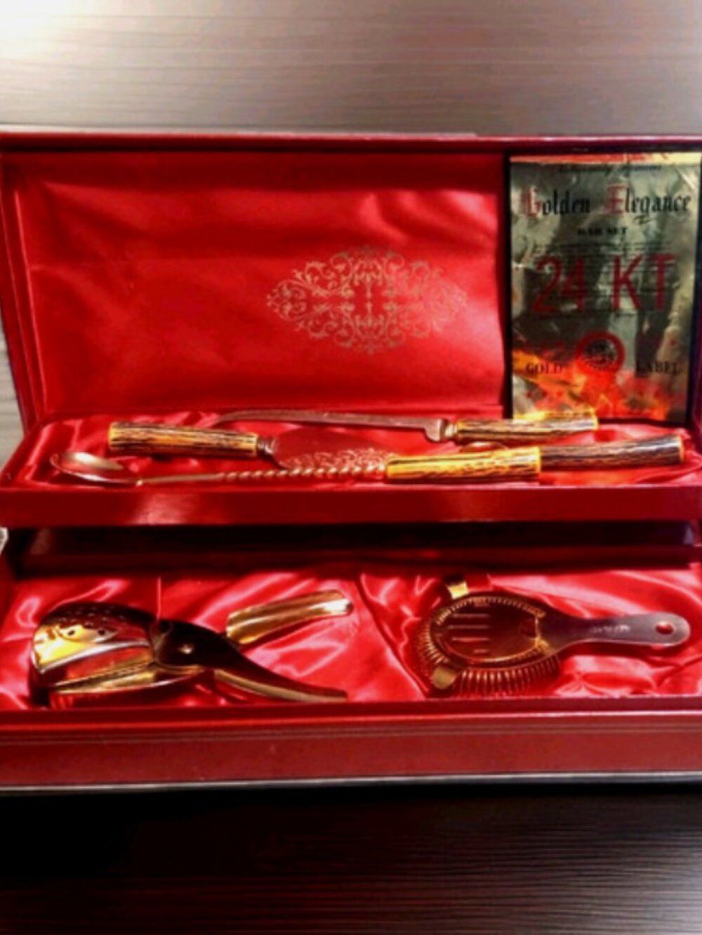 24K Gold Plated Bar Tool Set Golden Elegance Lifetime Cutlery Vintage Cocktail